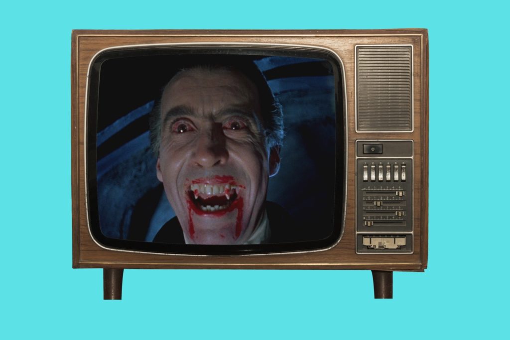 Christopher Lee as Dracula; Peter Cushing as Frankenstein; Hammer Horror movie poster; classic British horror film; Hammer gothic castle; Hammer Dracula still; British gothic horror cinema; Five Minute Film School Hammer Horror episode.