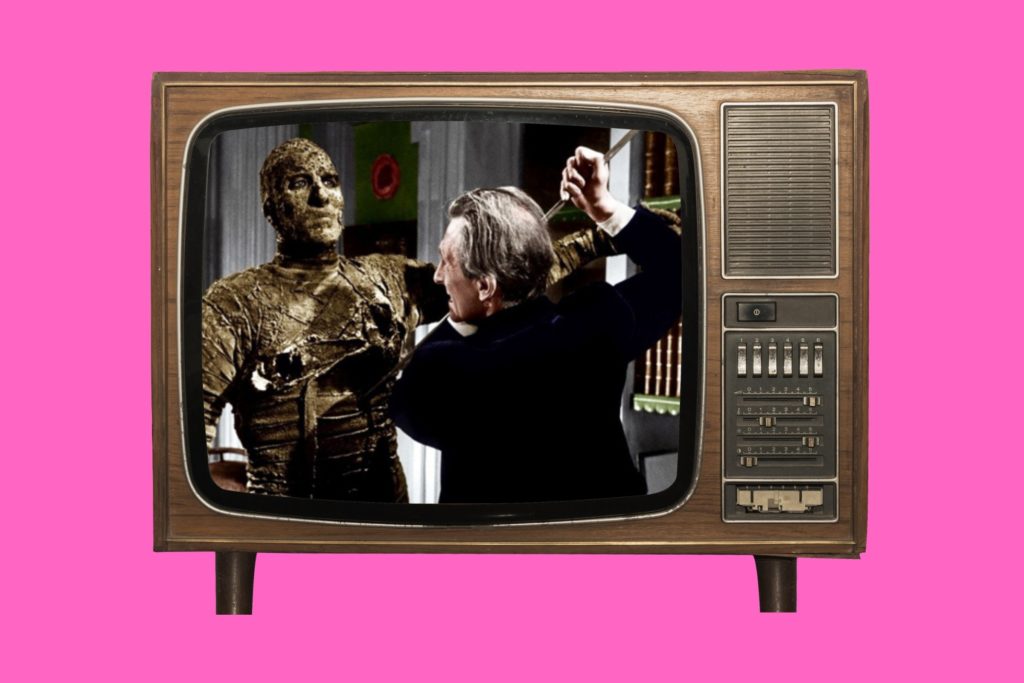 Christopher Lee as Dracula; Peter Cushing as Frankenstein; Hammer Horror movie poster; classic British horror film; Hammer gothic castle; Hammer Dracula still; British gothic horror cinema; Five Minute Film School Hammer Horror episode.